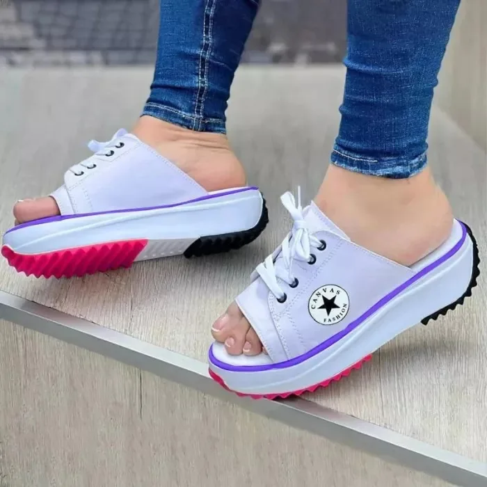 Busy Girl Hy3008 Women Canvas Shoes Breathable Walking Style Sport Causal Sneakers Ladies Slide Slippers