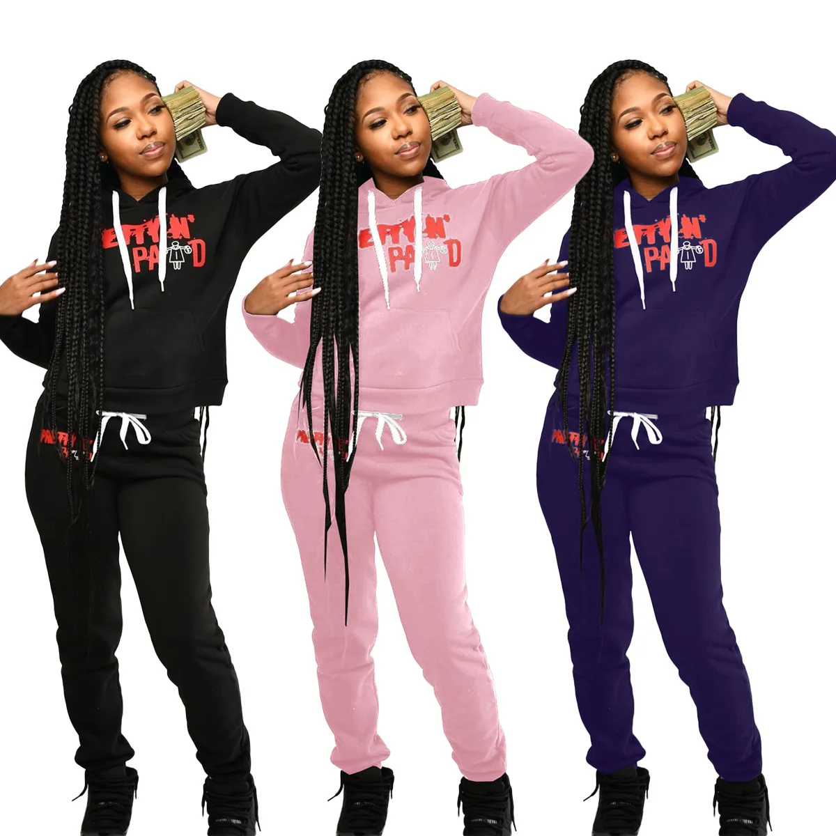 

Wholesale price high quality Winter thick women plus size women clothing,two-piece Jacket Jogger Suit, Hoodie Sweater set, You can be custom