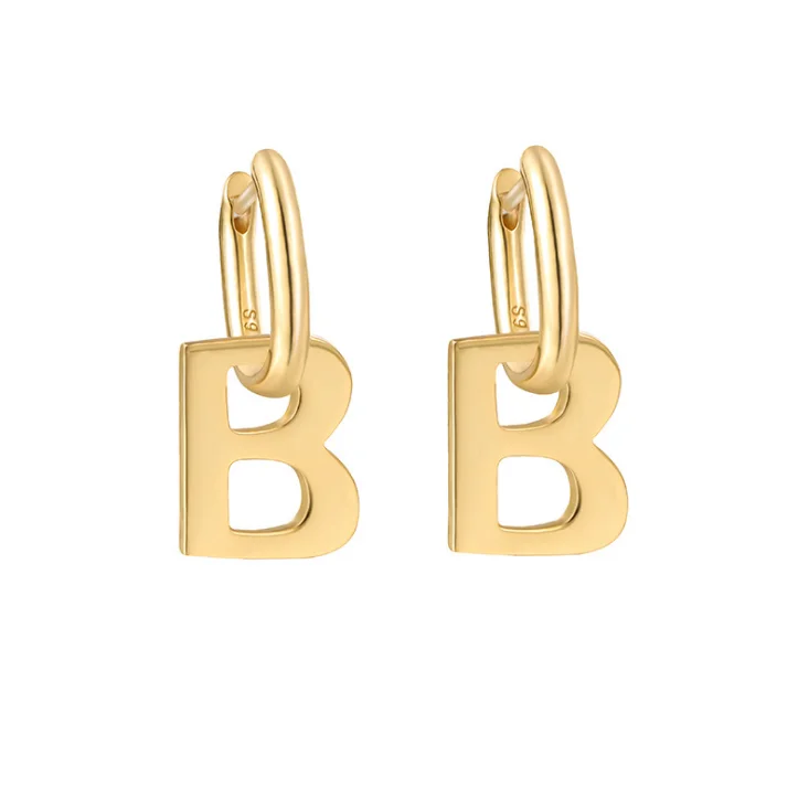 

Custom Jewelry Gold Plated Alphabet Initial Sterling Silver Earings Customized Logo Letter B Earrings