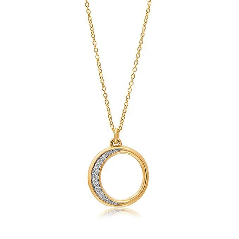 

Milskye Women Round Design Pendant Hollow Choker Crescent Diamond Necklace