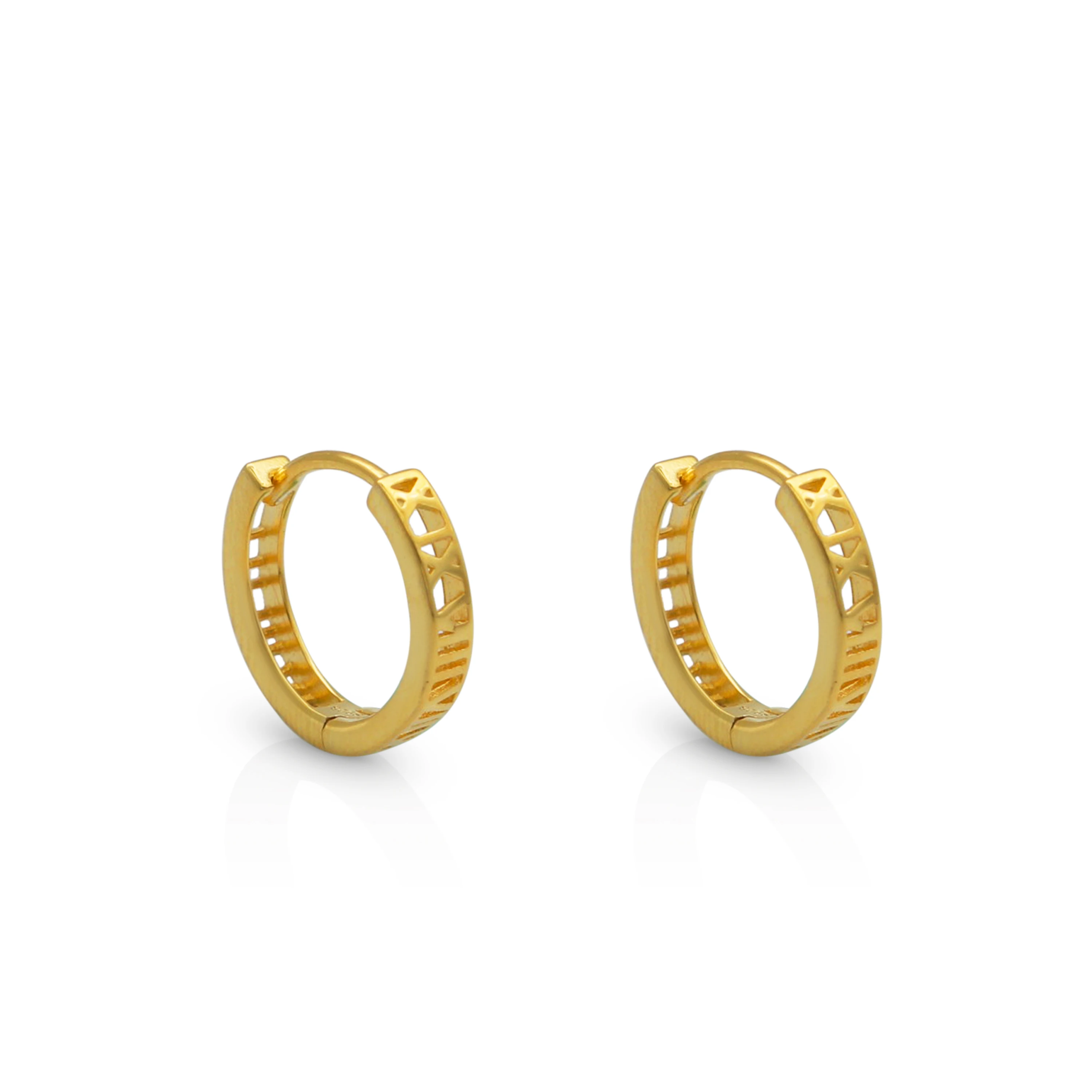 

Chris April fine jewelry 18k gold plated 925 sterling silver simple hollow-out roman numerals huggies hoop earrings