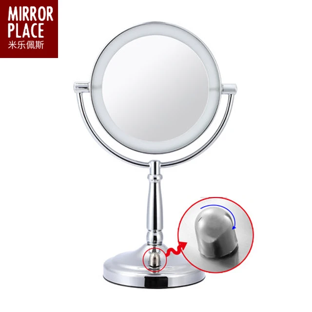 

Lighted LED vanity makeup mirror with double sided mirror