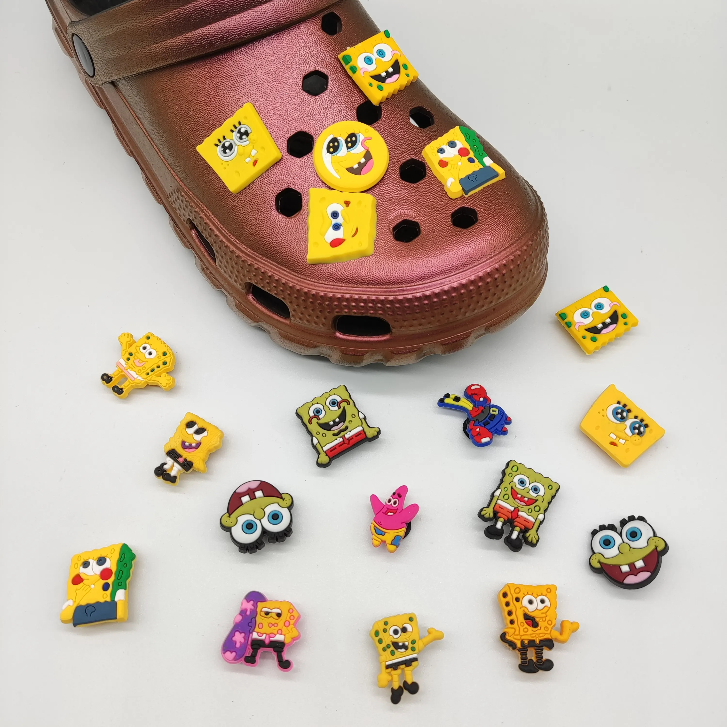 

Custom logo wholesale PVC Factory direct sales cartoon croc charms new decor shoes buckle Spongebob croc shoe charms