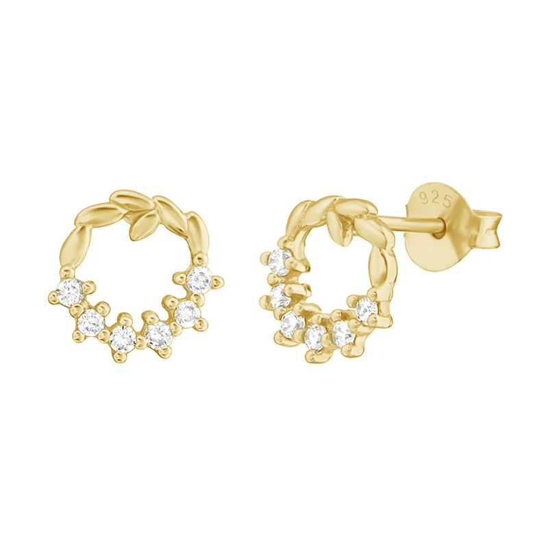 

925 sterling silver sparkle wreath stud earrings with cubic zircon gold plated earrings for women Sparkle Wreath Stud Earrings