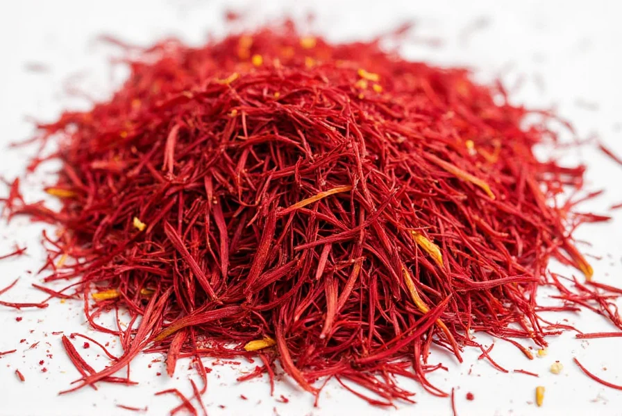 Close-up of saffron threads in a small glass vial