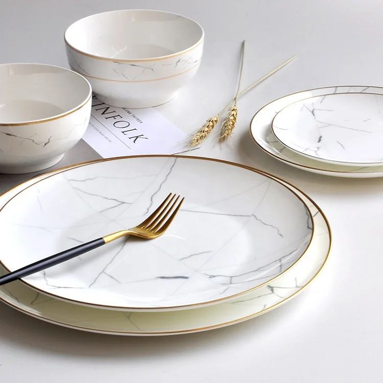 

Bone China Porcelain Ceramic Luxury Wedding Gold Line Glaze Living Art Dinner Set