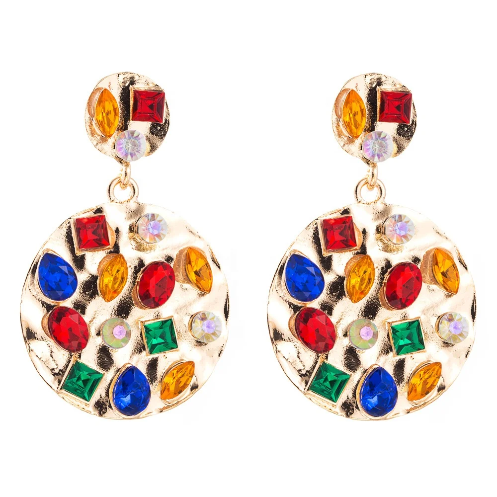

Luxury large earrings for women's round Pendant colorful statement earrings large Rhinestone earrings party jewelry