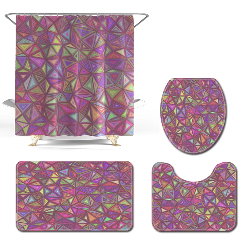 geometry waterproof polyester fabric 4 piece bathroom rug mat and shower curtain sets