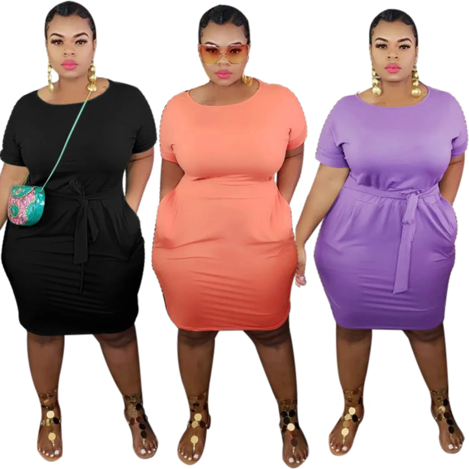 

PSD2031 OEM Accept Large Size Logo Casual Purple Women Sexy Short Dresses with Pockets, As show