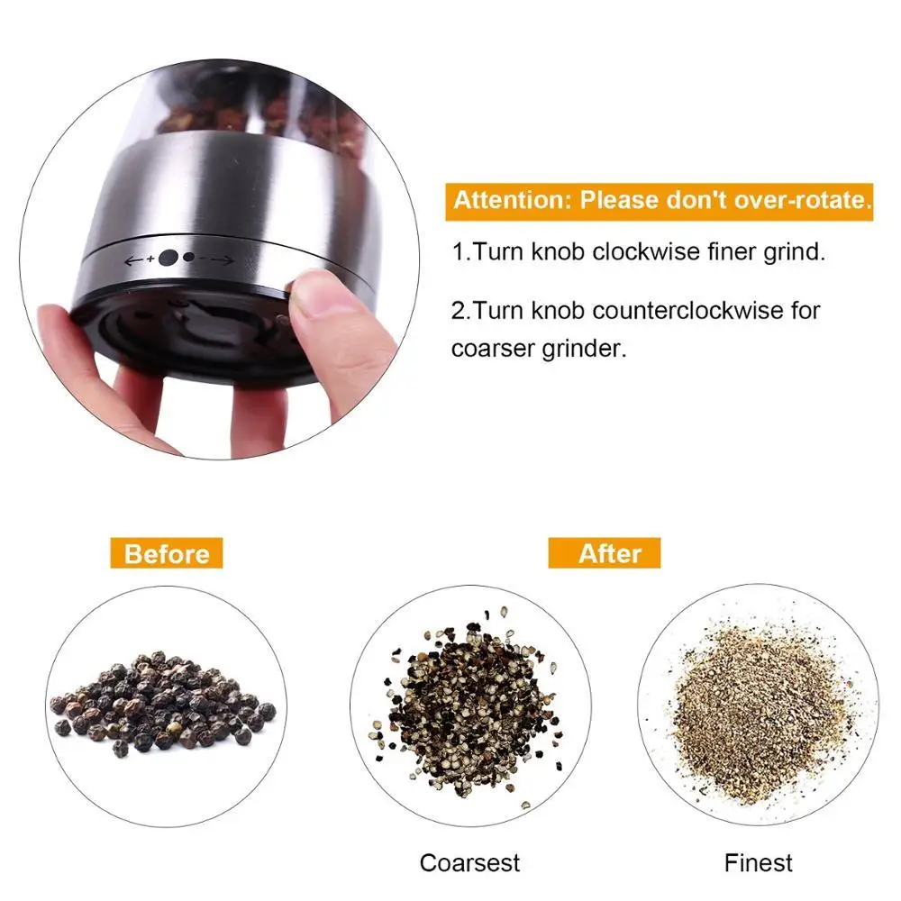 
K72 Stainless steel electric pepper grinder salt mill with adjustable coarseness ceramic mechanism 