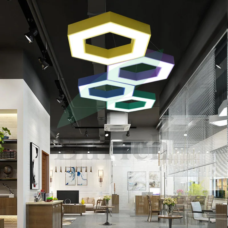 600mm/800mm/1000mm Solid Panel Hexagon LED Pendant Light with RGB Color