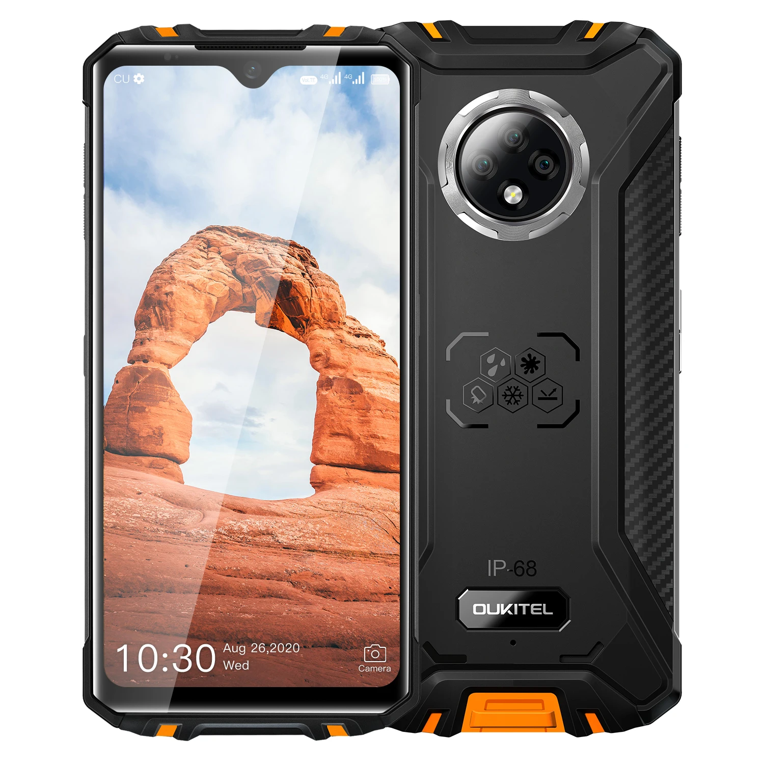 

OUKITEL WP8 Pro NFC IP68 waterproof smartphone 6.49 inch Android 10 4GB+64GB 5000mAh 16MP Triple Camera mobile phone, Black,orange