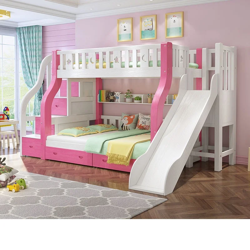 
Children Furniture bunk bed children wooden bunk bed with slide for girls  (62404109443)