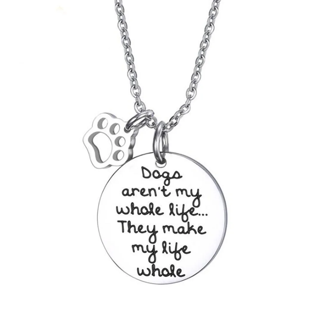 

NLJSF00103 Round Dog Tag Dogs Pets Accessories Words Painted Surgical Steel Pendant Necklace