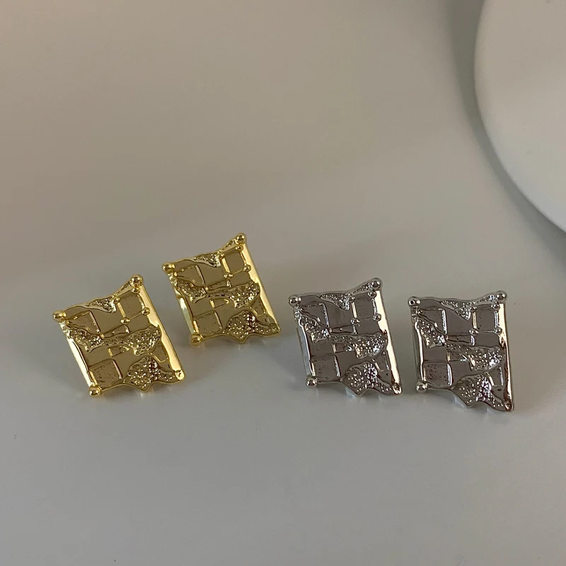 

Vershal A-379 Statement 18k Gold Plated Geometric Irregular Surface Square Stud Earrings For Women