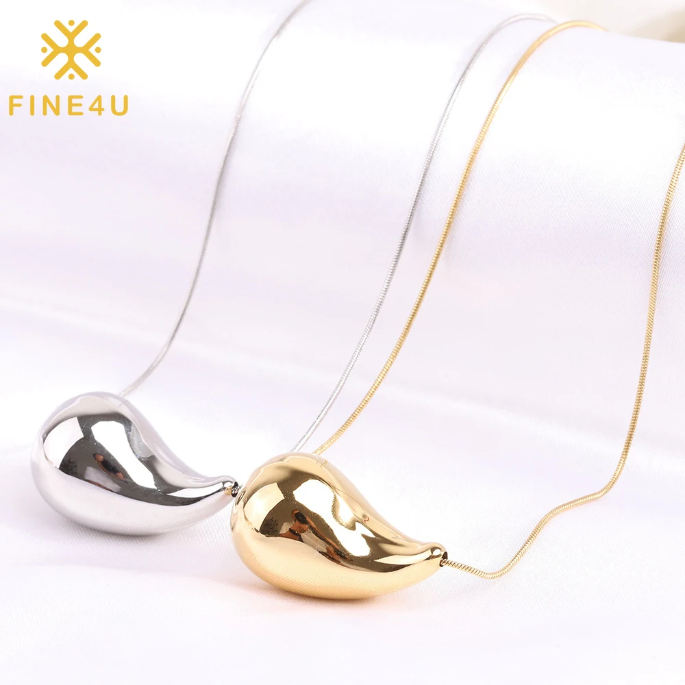 

Trendy Fashion Gold Plated Waterproof Women Jewelry Chunky Sideways Pendant Tear Water Drop Necklace