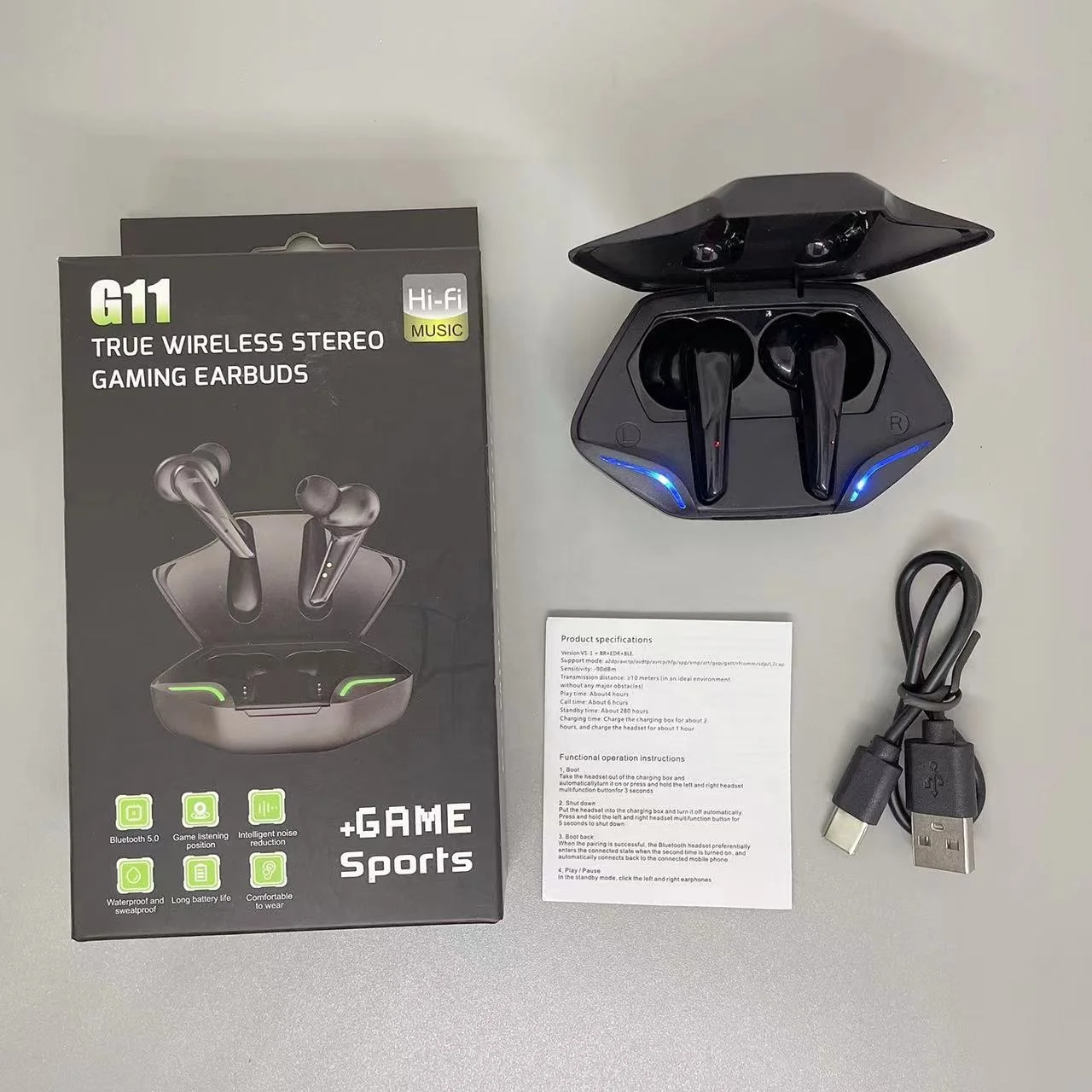 

G11 gaming headset tws earbuds Charging Box Headset Earphones Stereo Headphones With LED Light Display
