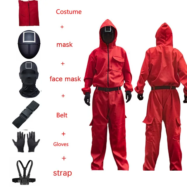 

Squid Game Costume Mask New Cosplay Mask Halloween Squid Game Party Toy Korean TV Jumpsuit, Picture shown
