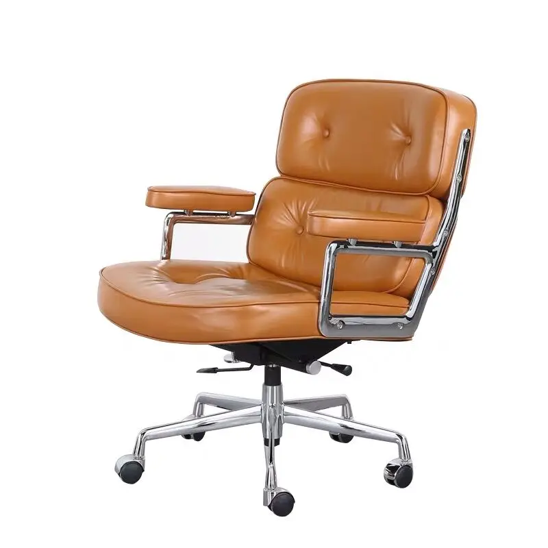 High Back Lobby Chair Genuine Leather Reclining Chair Brown Boss Office