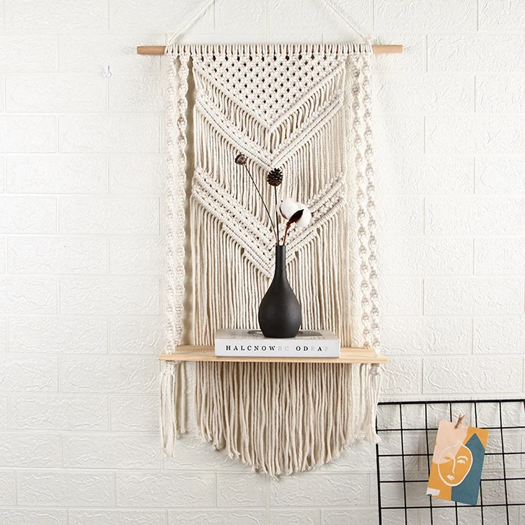 

macrame wall hanging macrame hanging shelf macrame woven tapestry wall hanging shelf hanging, White