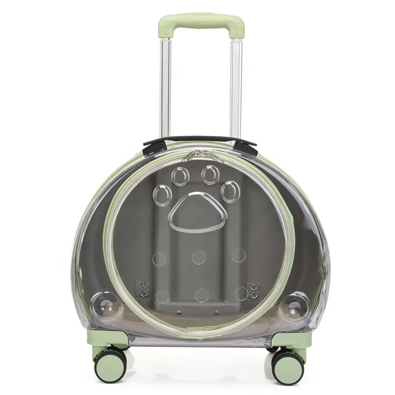 

New Arrival Outdoor Clear Trolley Case Breathable pet cages Portable Pet Travel Backpack, Green/pink