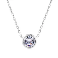 

Simple Style 18K White Gold Plated Copper Thin Chain Solitaire Round Zirconia Disc Pendant Necklaces N385