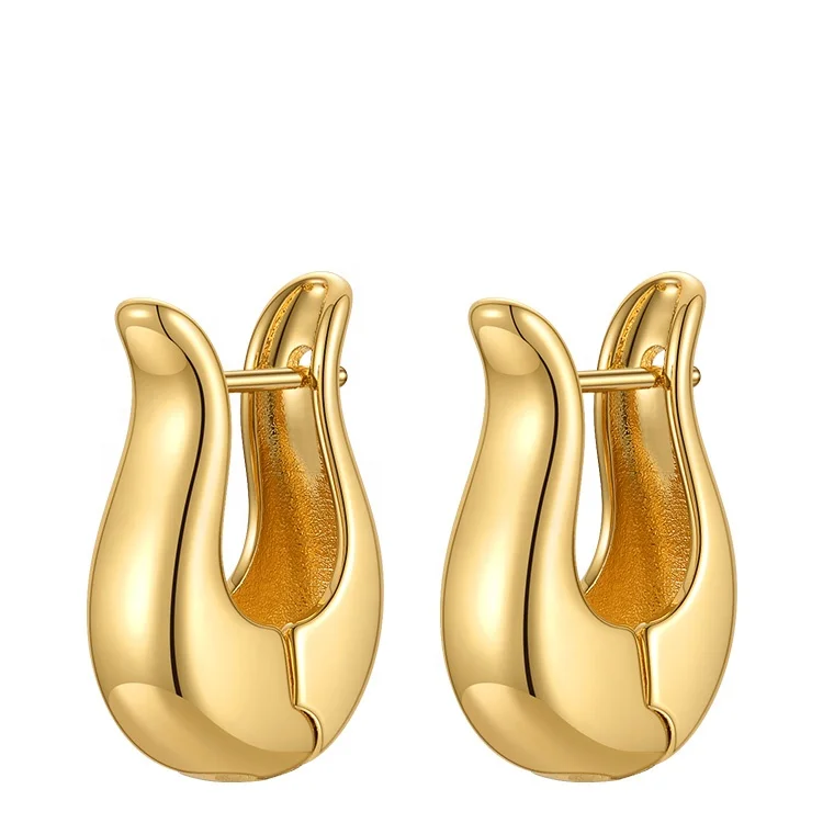 

Latest High Quality 18K Gold Plated Brass Jewellry U Shape Hoop Ear Stud Fashion Accessories Earrings E211271