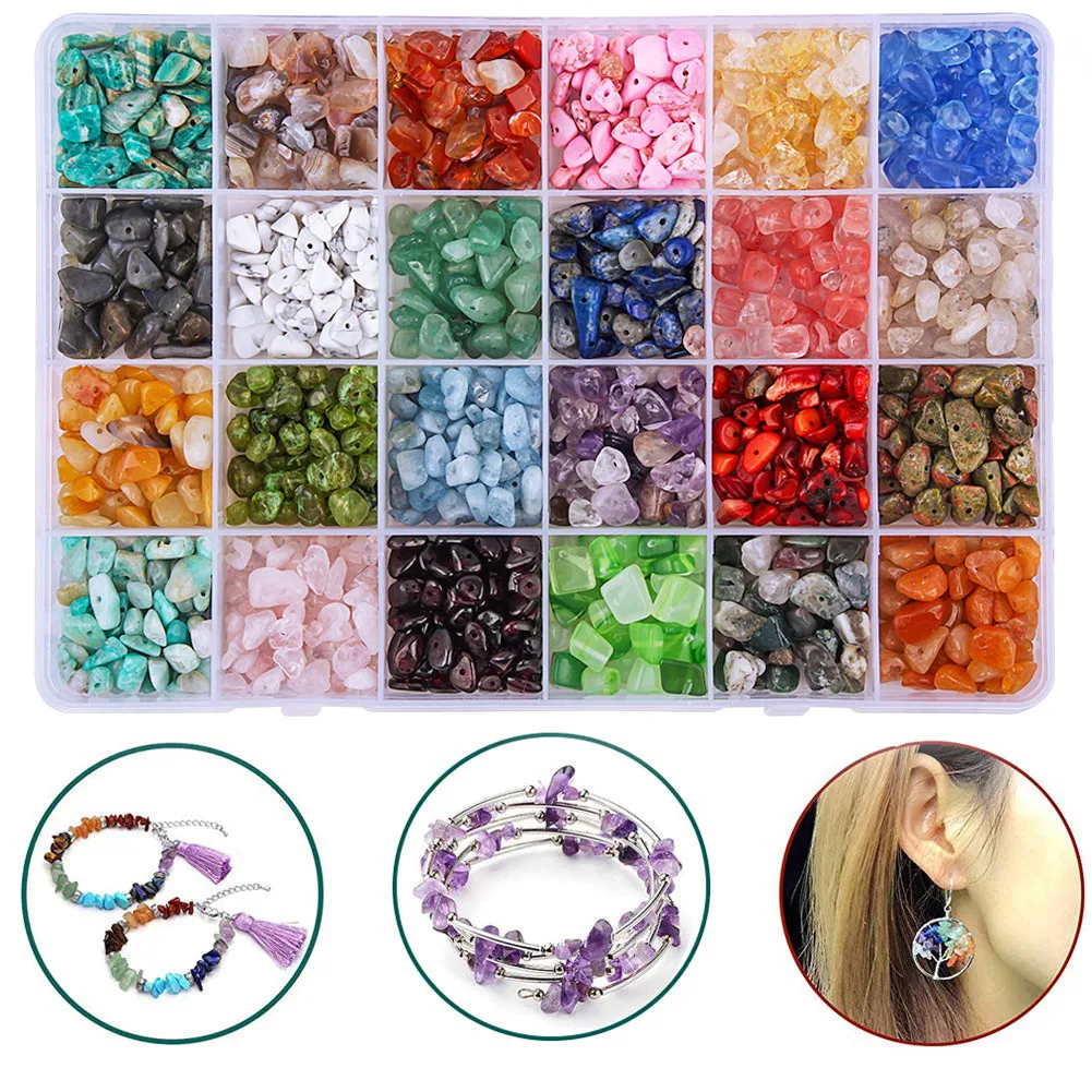 

24 colors gemstones chips for diy jewelry making amazon gemstones beads for diy jewelry making hot natural gemstone beads kit, Multi colors