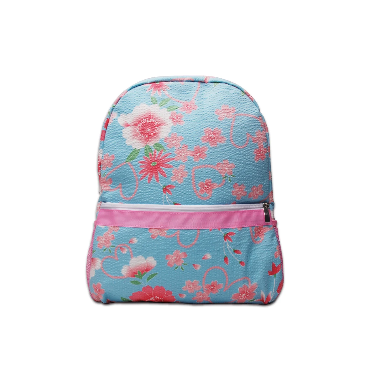 

Wholesale 2021 Pink Floral Seersucker Cotton Backpack School Cotton Light Weight Seersucker Backpack DOM112-031