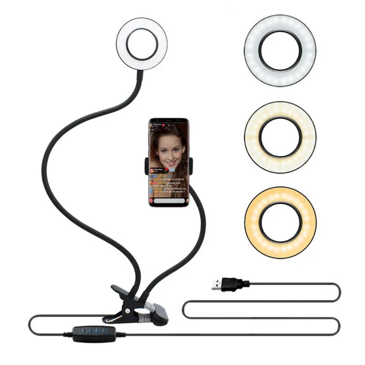 

Universal Selfie Light Flexible Mobile Phone Holder Lazy Bracket Desk Lamp Photography LED Fill Light for Live Stream Office, White