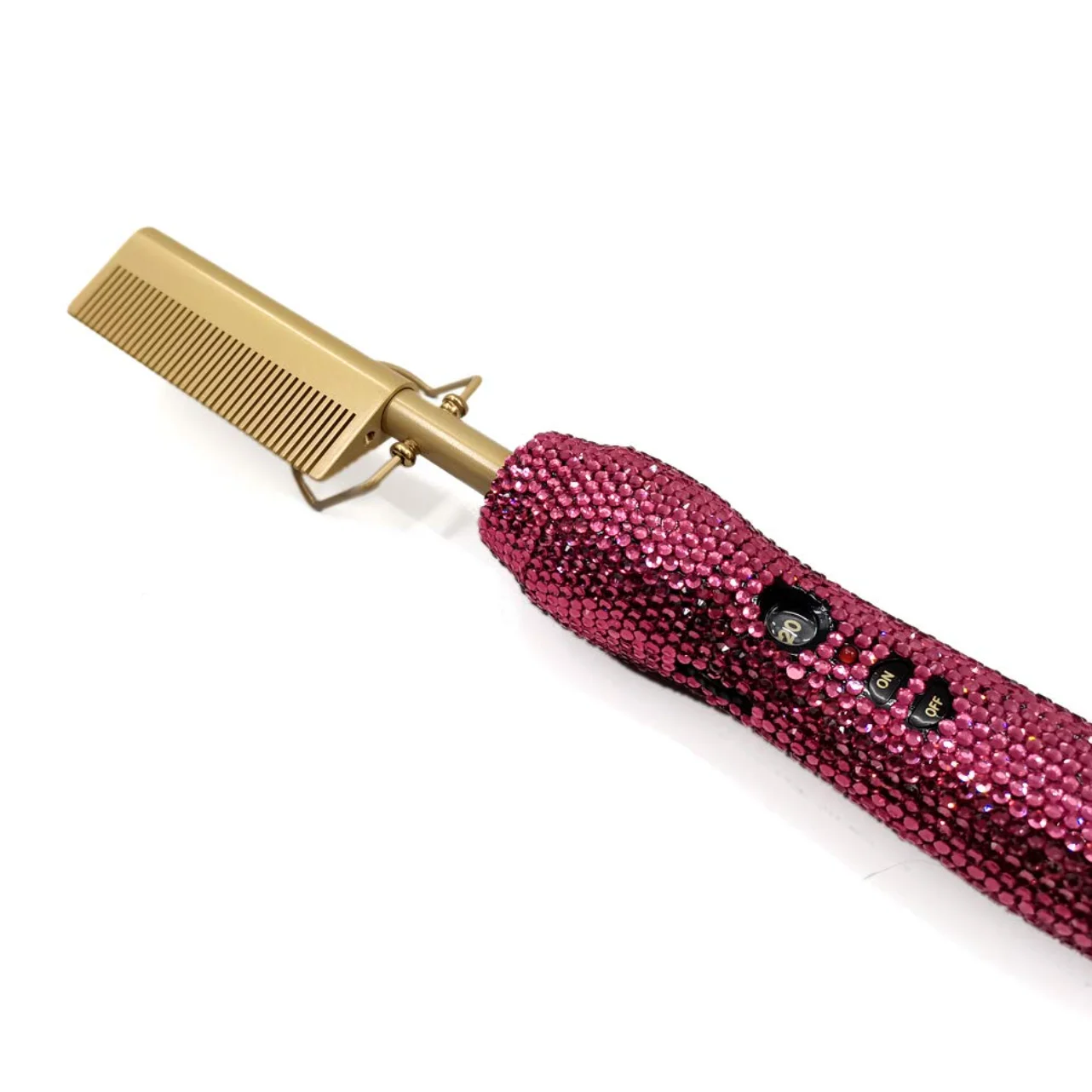 

2021 New Product Private Label High Heat Ceramic Rhinestone Bling 500 Degrees Hair Straightener Pressing Electric Hot Comb