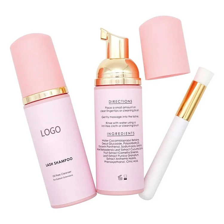 Pink Formula 60ml Foaming Lash Extension Eyelash Cleanser Private Label Logo Lash Shampoo Lash Foam Cleaner