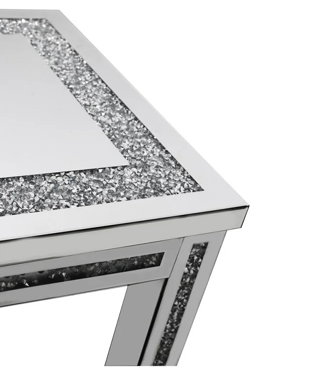 Modern Silver Mirrored Dining Table Crushed Diamond Insert 4 Legs