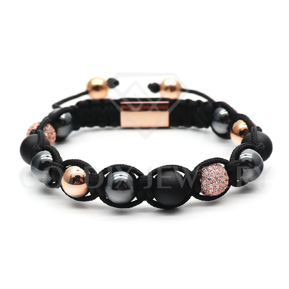 Goldix Adjustable Macrame Bracelet for Men Natural Stone Beaded Jewelry with CZ Ball Handmade Stainless Steel Bracelets