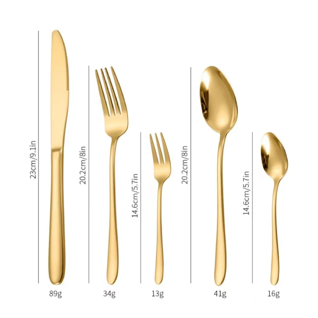 

Hotel Wedding Thin Handle European Fork Knife Spoon Stainless Steel Gold Flatware Set