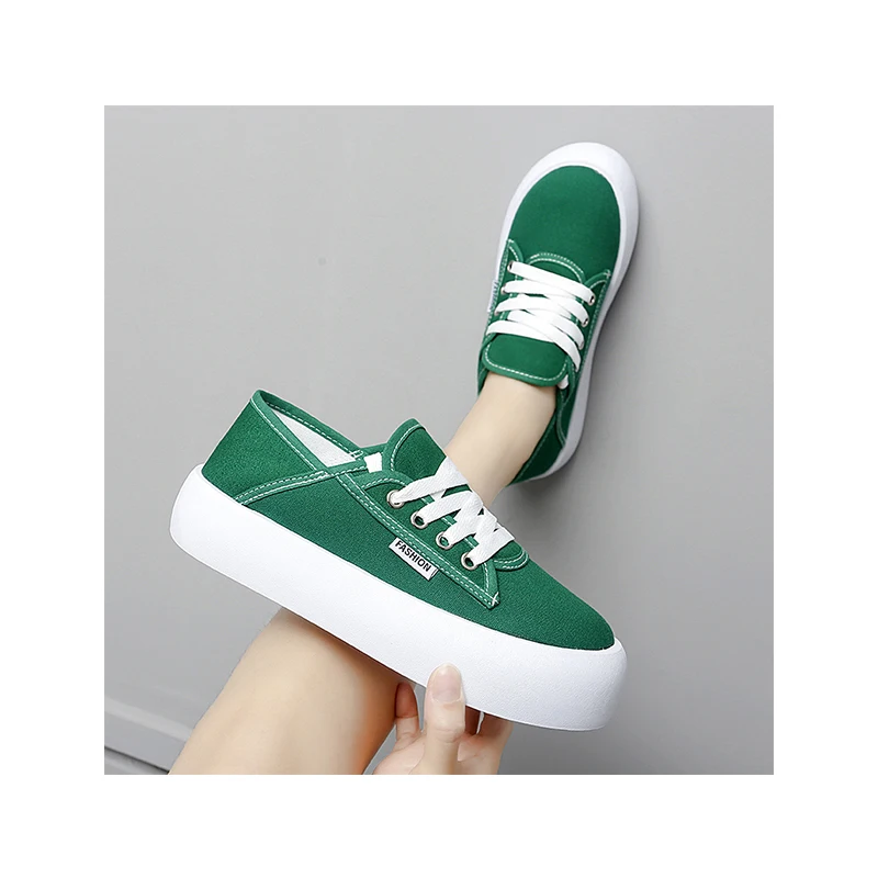 

Wholesale Women Canvas Casual Lace Up Board Shoes Versatile Thick Soled Trend Single Shoes, As picture