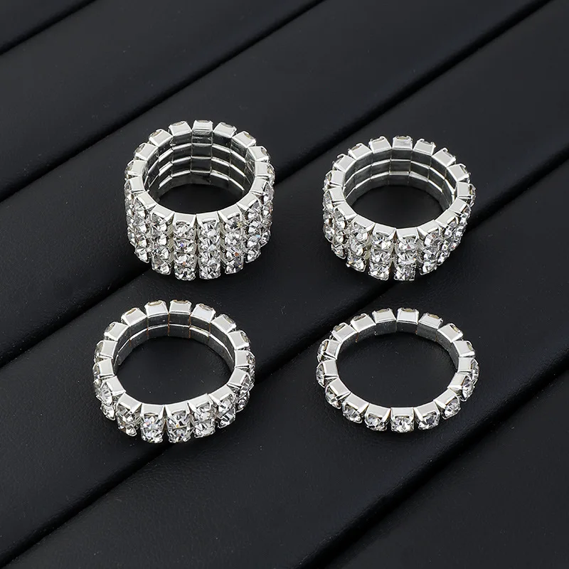 

Cross border wholesale jewelry Temperament Full Diamond Claw Chain Ring Female Multi Drainage Diamond Elastic Index Finger Ring