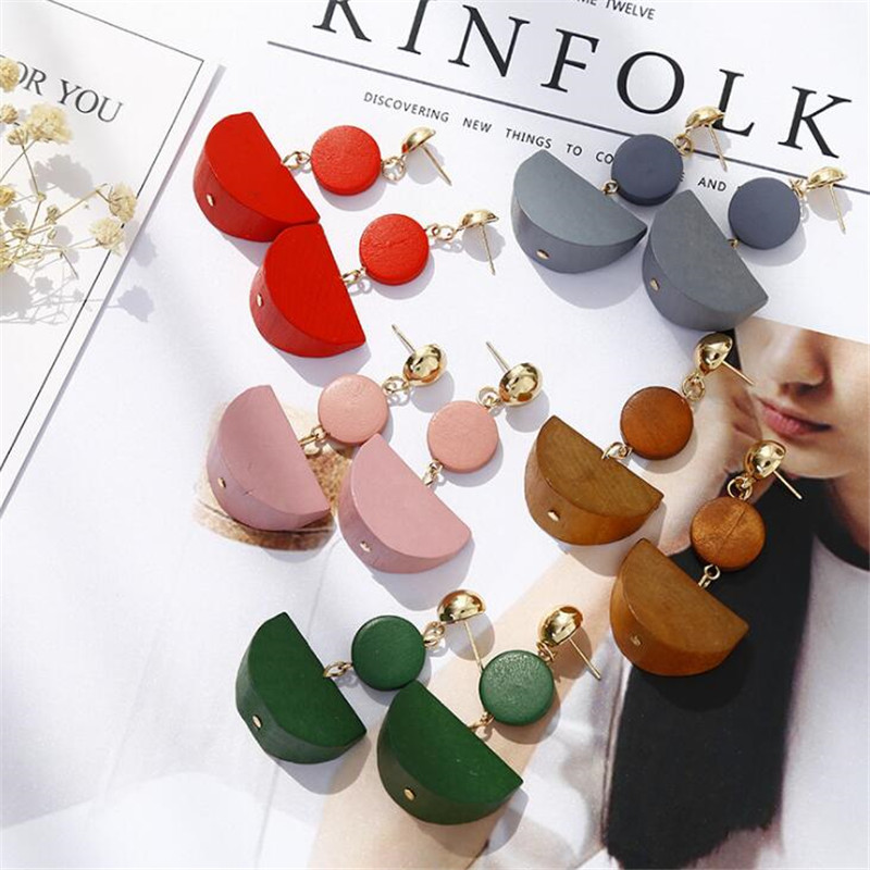

Trendy 5 Colors Ethnic Bead Long Drop Earrings For Women Vintage Wood Circle Earring for Women Statement Jewelry Gifts