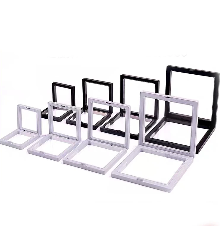 

14*14cm Frame Photo 3D Suspension Floating Case multi-function Clear Jewelry Hanging Packaging Display Box, White and black or custom color