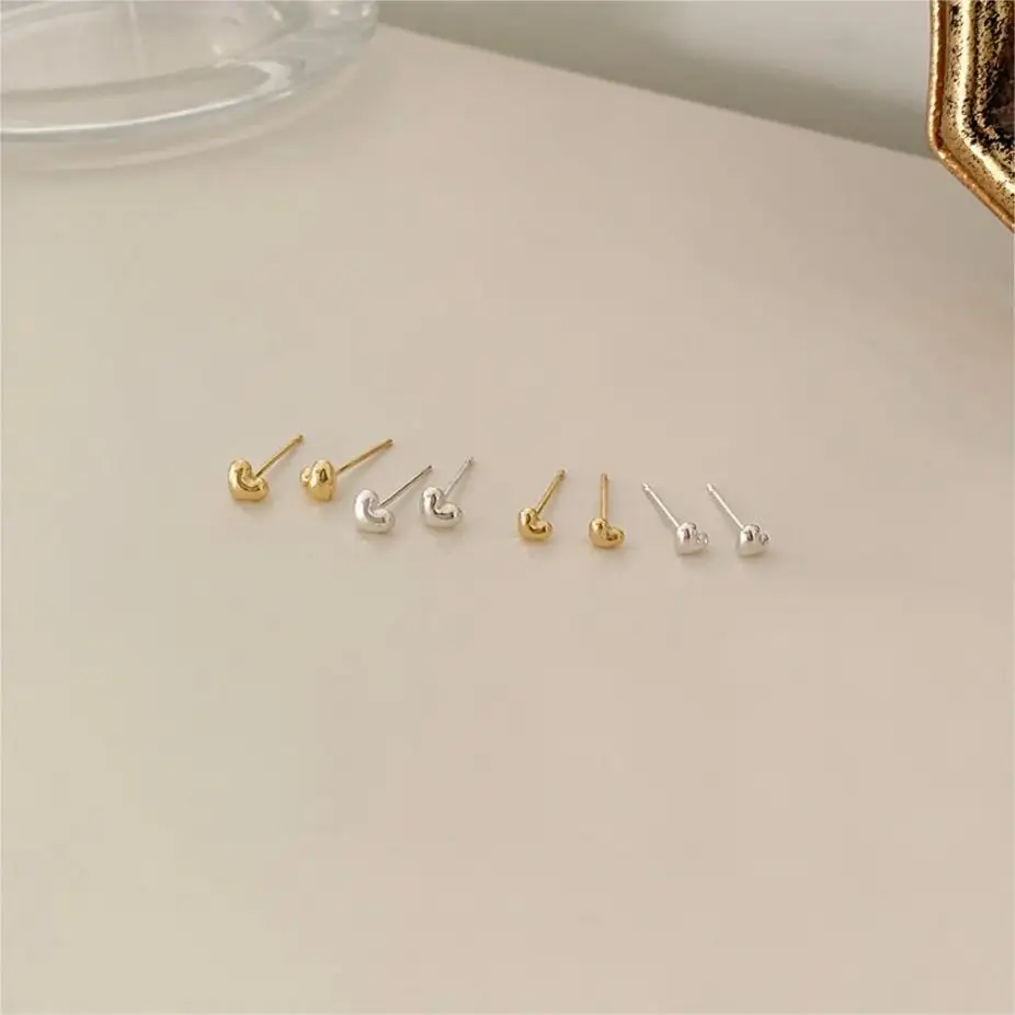 

VIANRLA 925 Sterling Silver Mini Heart Stud Earrings Minimalist Cute Fashion Daily Wear 18k Gold Plated Women Jewelry