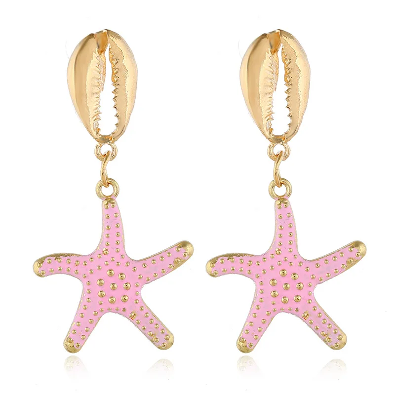 

Creative Bohemian Trendy Gold Plated Boho Starfish Shape Pendant Dangle Earrings Women Gold Plated For Women, White,white,green,blue