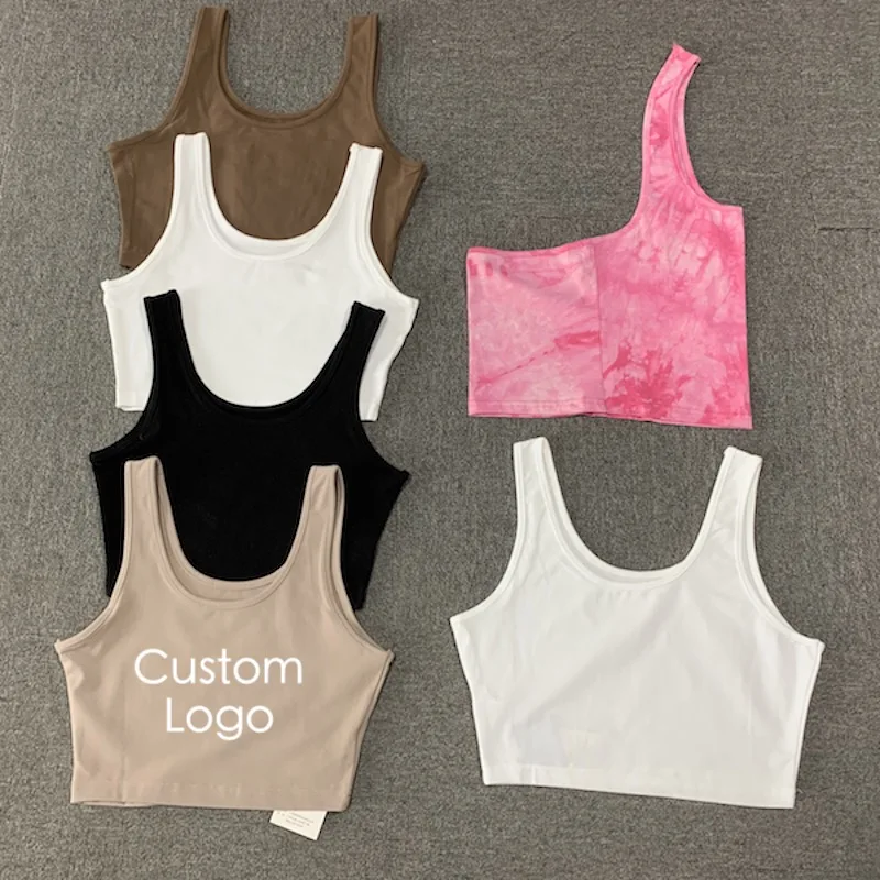 

Custom Logo Printing Embroidery Cotton Crop Tops Womens Tank Tops Sleeveless Short Camisole Ladies Crop Women T-shirt Vest, As customer's request
