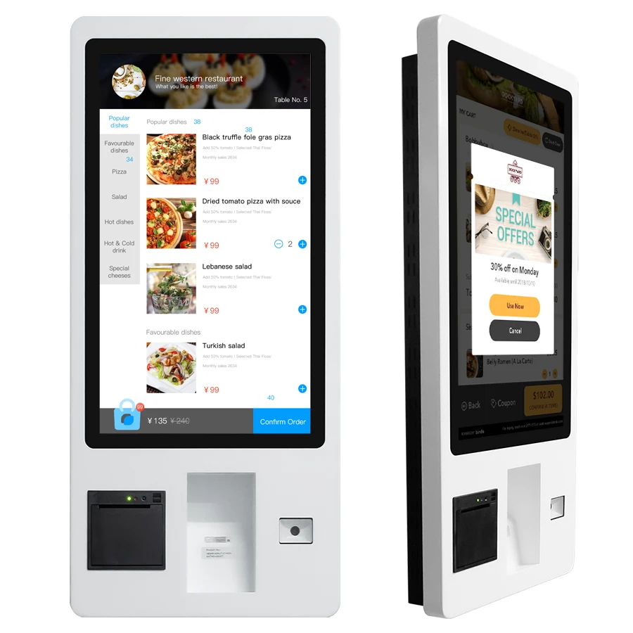 

self checkout kiosk Thermal printer touch screen 32 inch restaurant self-ordering terminal all in one self ordering kiosk