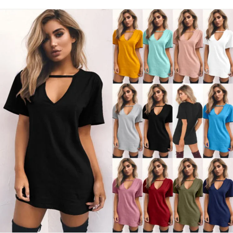 

Summer T-Shirt Casual Loose Short Sleeve Tees Sexy V-Neck T-Shirt Cotton Woman Ladies Long High Waist 3XL