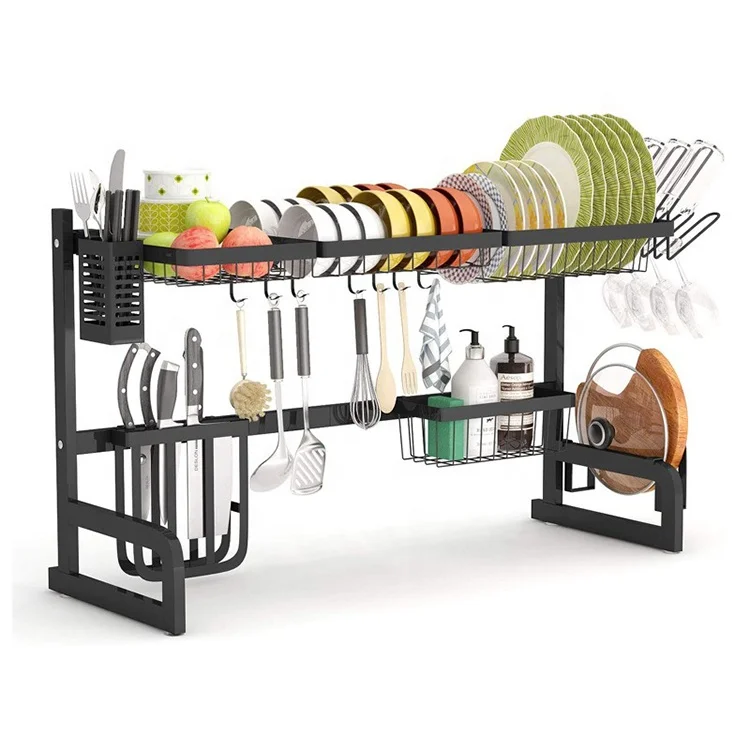 

multifunction Stainless Steel Collapsible Dish sink drying Rack Drainer Adjustable unique kitchen plate Storage rack, Black
