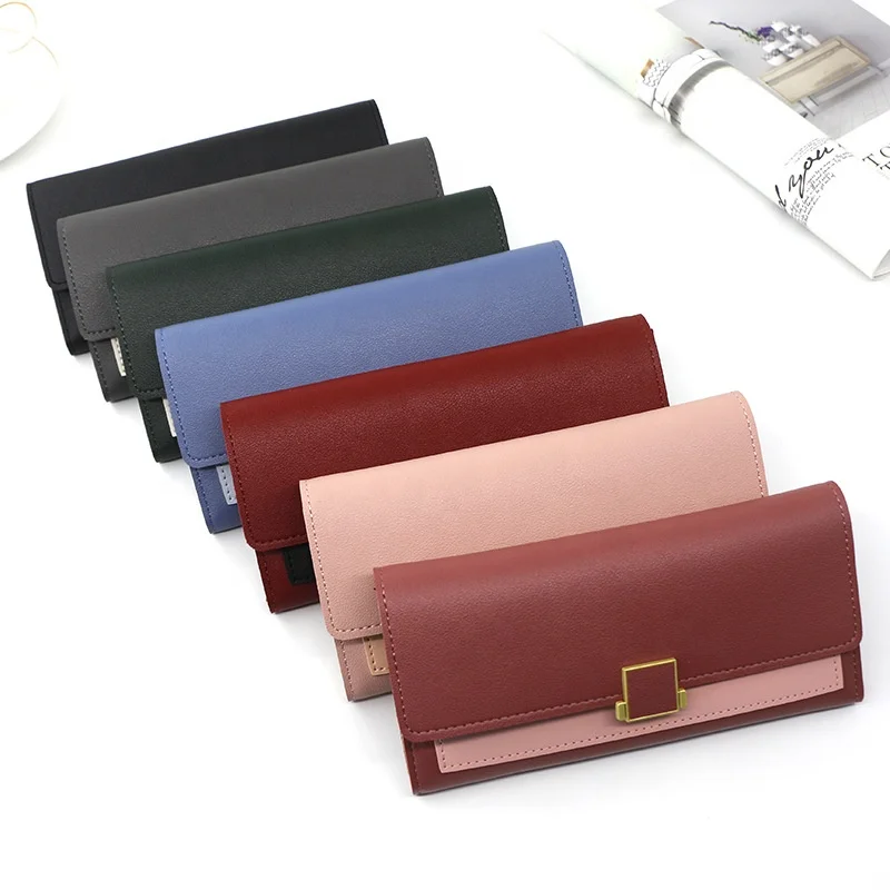 

Latest Arrival Long Tri-fold Buckle Coin Purse Wallets Solid Color Multi-function Multi-card Holder Wallet For Women, 7 colors
