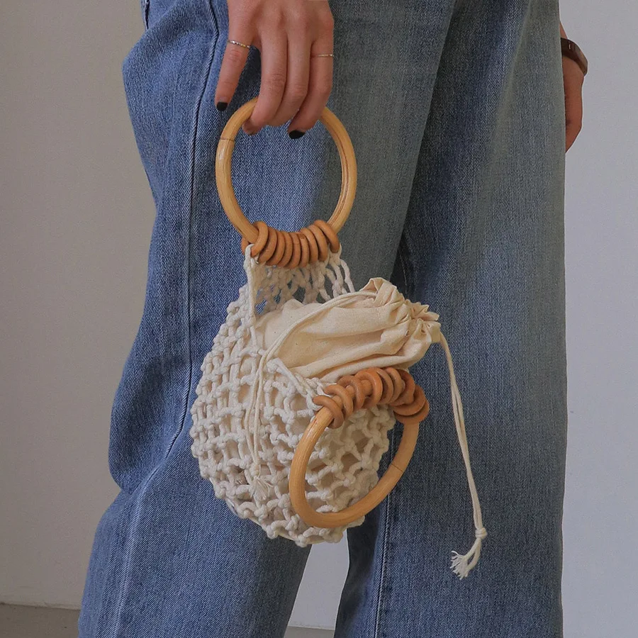 

2021 summer custom wholesale recycled bolsas de playa Bohemian opening round handle woven zipper Straw beach bags, Green,blue,black,pink