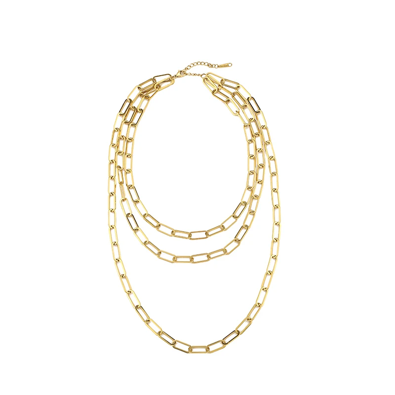 

European Hot Sale Design Three Layers Chain 14K Gold Plating Multi Layer Necklace Women, Customized color