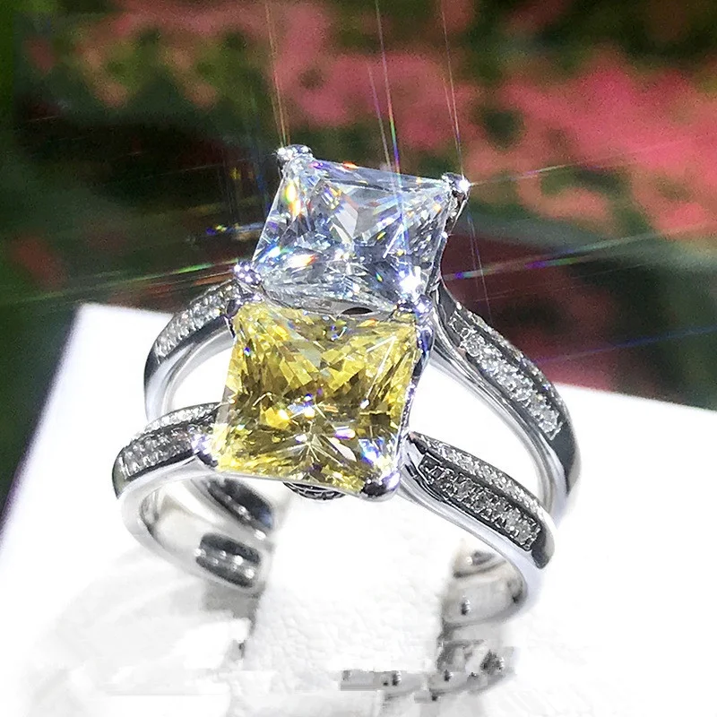 

Luxury Citrine Gemstone Princess Square Cut Women Wedding Adjustable Ring Fashion Jewelry Christmas Gift, Picture shows