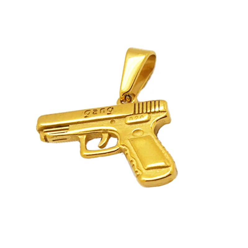 

Olivia Mens Boys Necklaces Hand Pistol Gun Pendant Stainless Steel Classic Design Handgun Charm Hiphop New Gun Pendant Gold